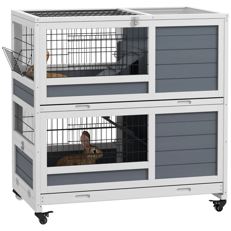 Grey Double Layer Guinea Pig & Rabbit Hutch