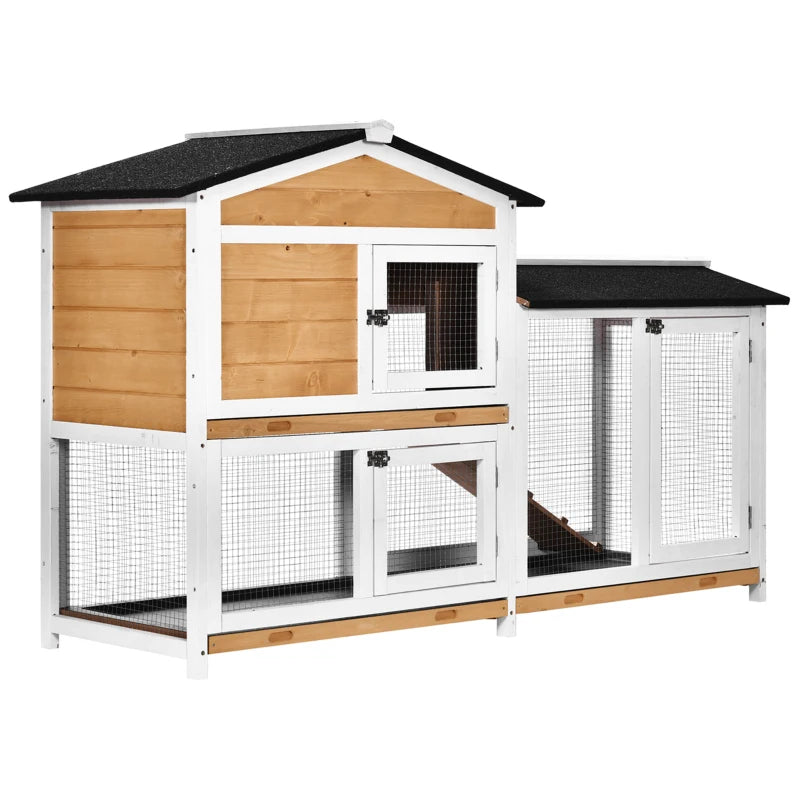 Wooden Rabbit & Guinea Pig Hutch, 2 Tier with Run – Yellow
