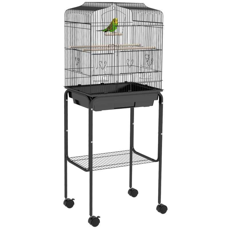 Budgie & Parakeet Cage with Wheels, Tray & Stand – Black