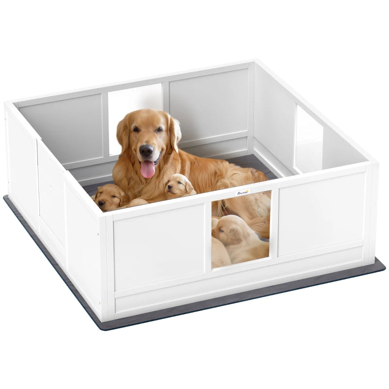 Large Dog Whelping Box with Non-slip Pads & Whelping Mat