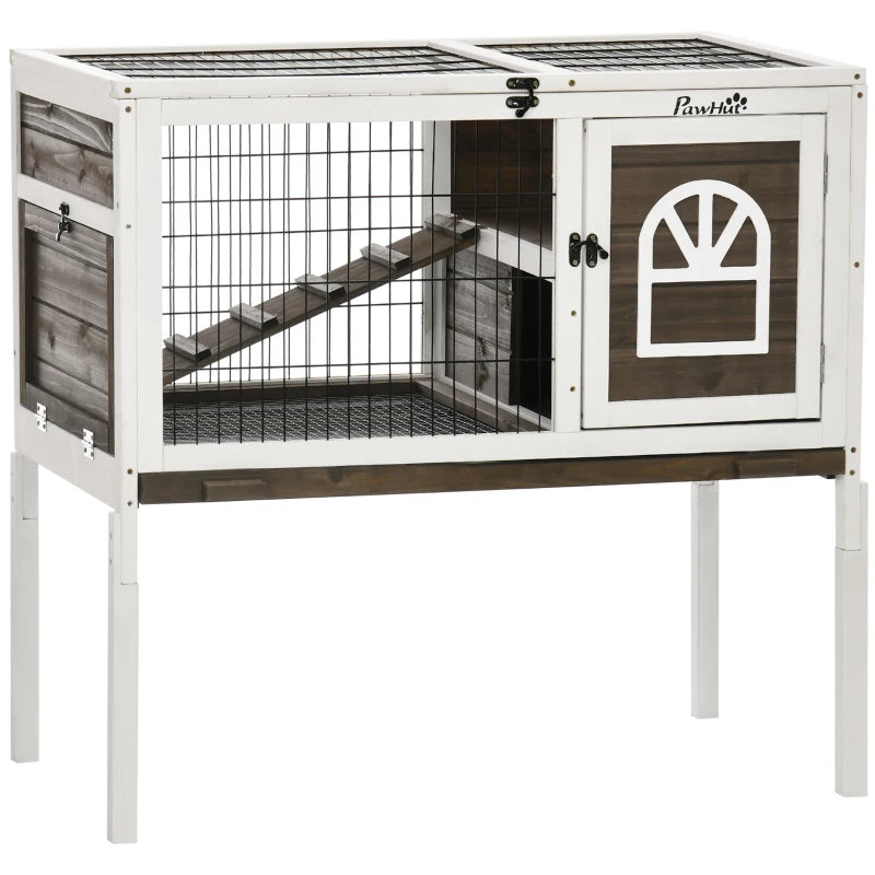 Wooden Hutch with Roof Access for Small Pets