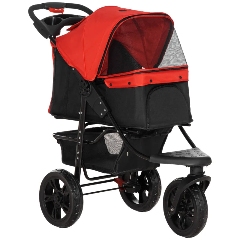 Red Foldable Dog Pushchair for Small Dogs & Cats