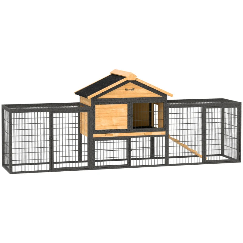 Wooden Guinea Pig Cage with Asphalt Roof & Steel Run