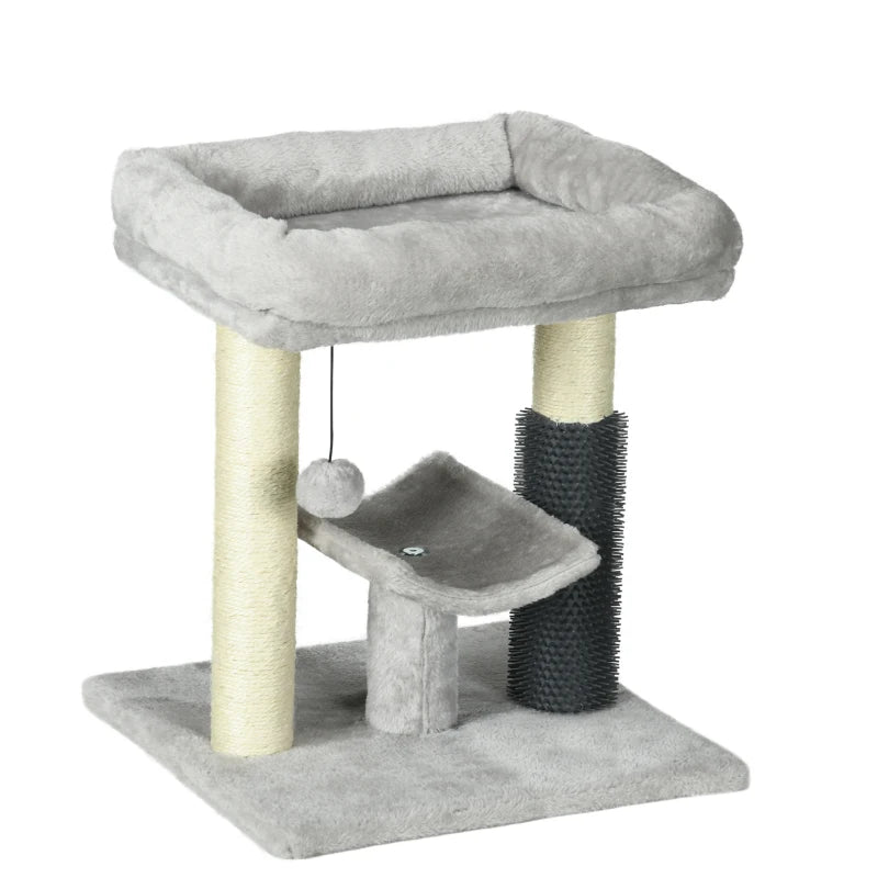 Grey Cat Tree with Perch, Toy & Self-Groomer – 48cm