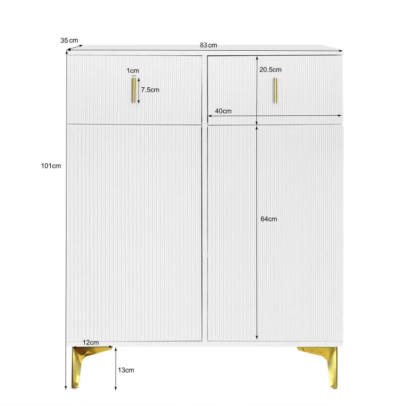 Elegant White & Gold Sideboard with Adjustable Shelves, Compact 83x35x101 cm