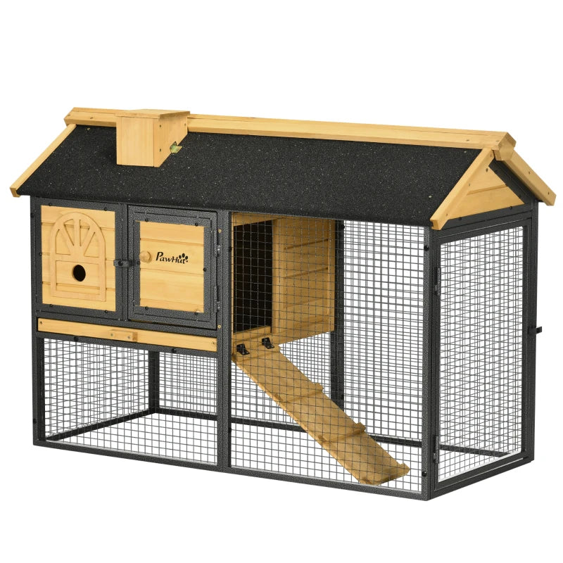 Rabbit Hutch Outdoor with Asphalt Roof & Tray