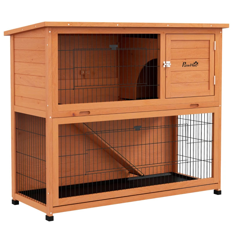 Two-Tier Antiseptic Wood Rabbit Hutch with Run – 102cm