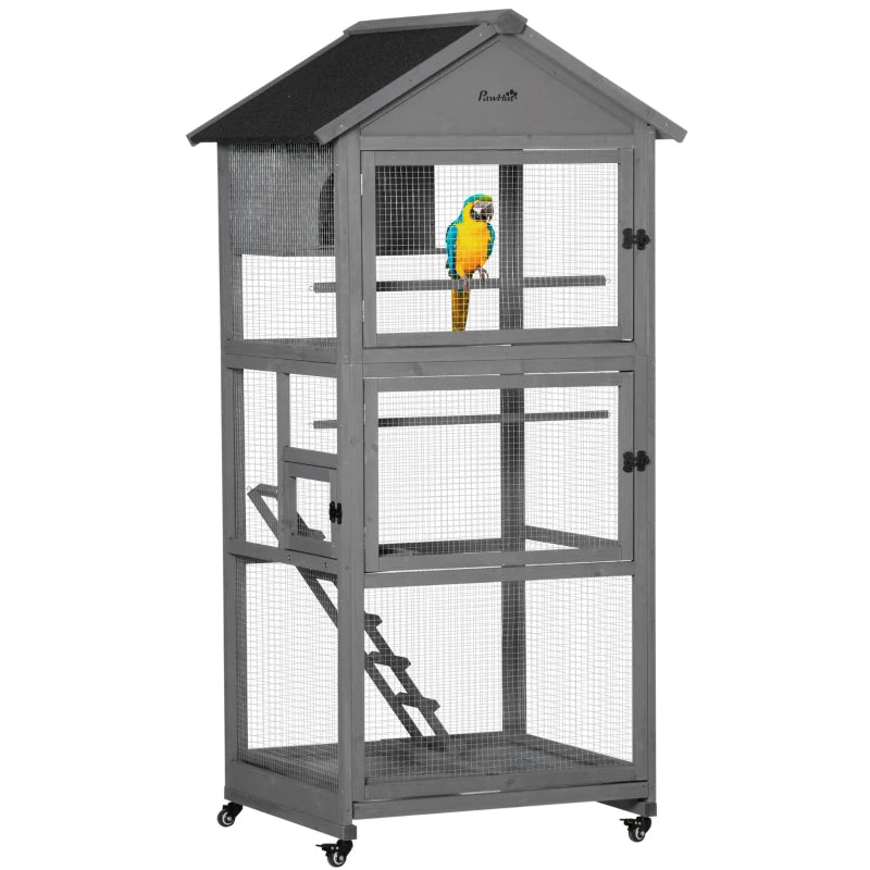Bird Cage for Budgies, Canaries & Finches with Perch & Nest - Grey