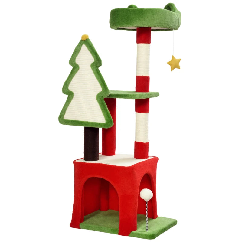 Festive 120cm Cat Tree with Scratcher, Toys & Platform