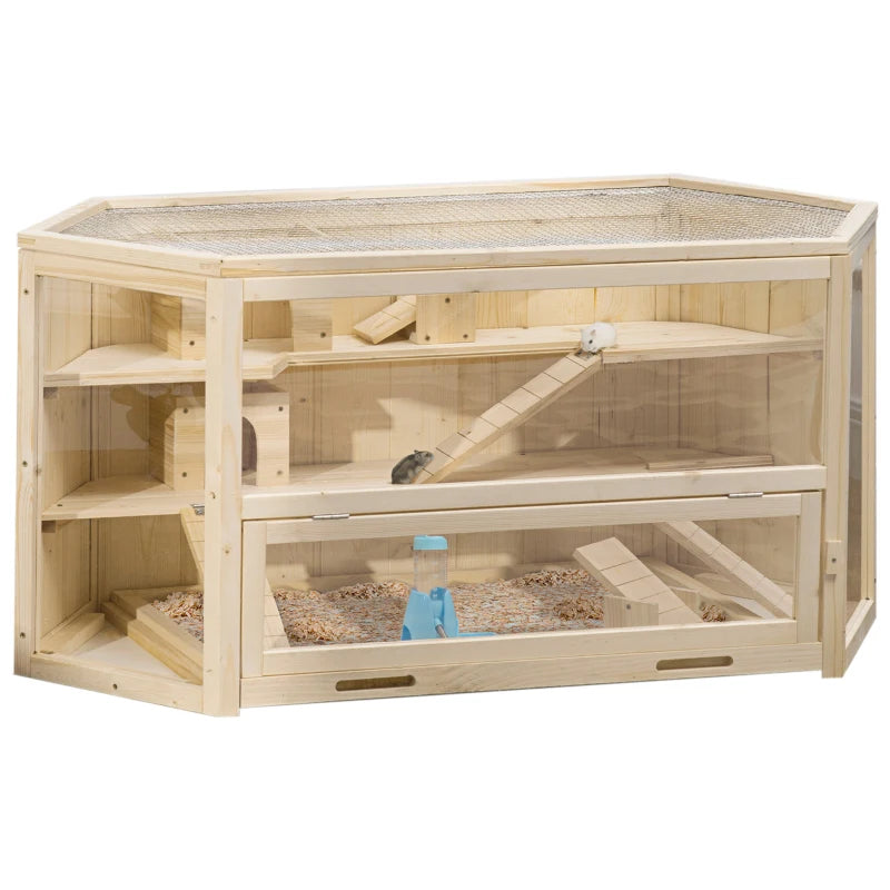 Wooden Hamster Habitat – Sliding Tray & Seesaws