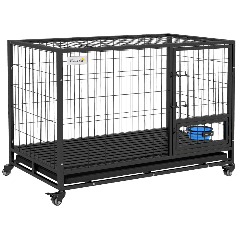 Dog Crate on Wheels with Detachable Door & Open Top for Large Dogs