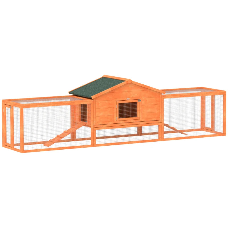 Wooden Outdoor Rabbit Hutch with Tray & Roof – 309cm, Orange
