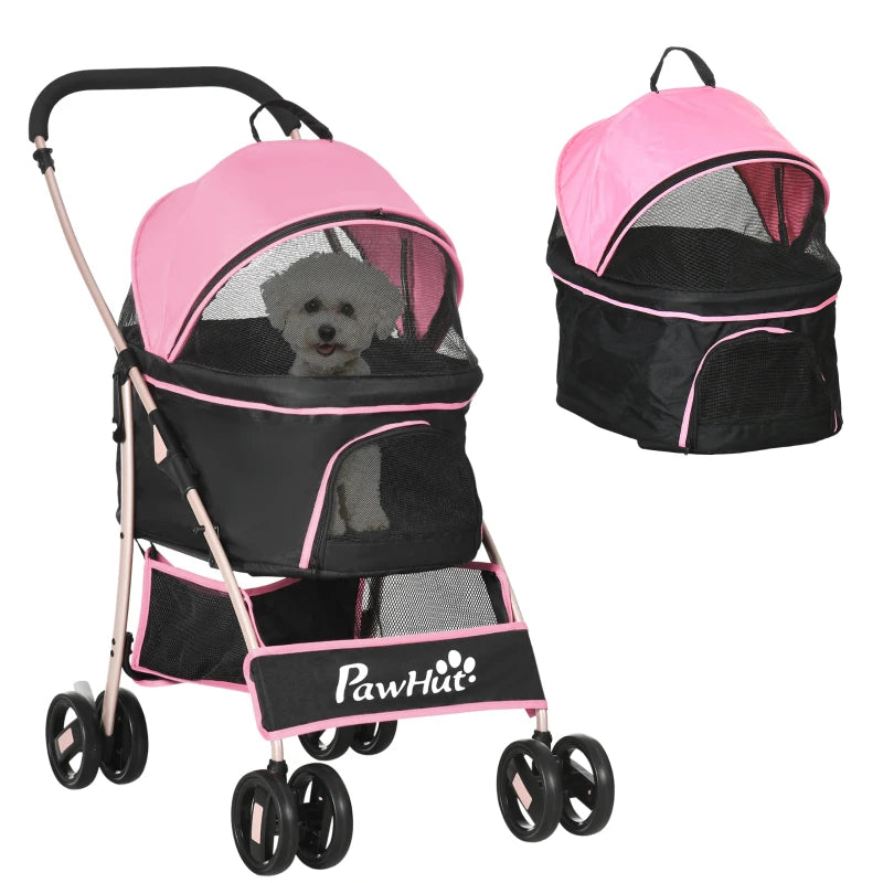 Foldable 3-in-1 Pet Stroller – Pink for Extra Small Dogs