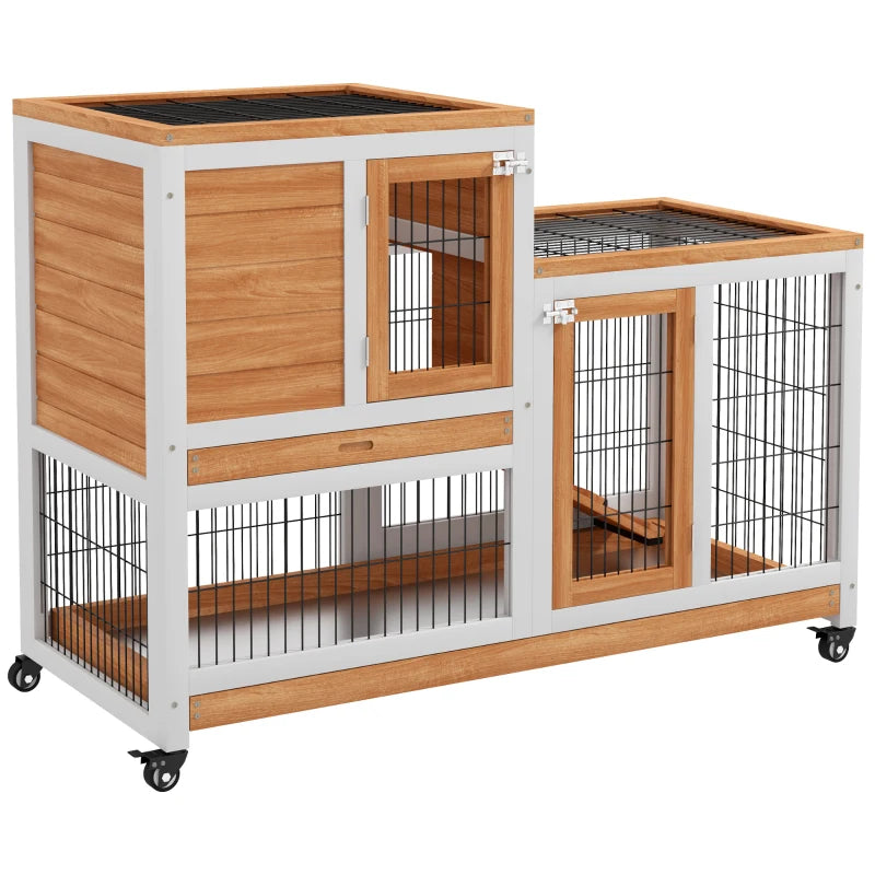 Wooden Indoor Small Animal Hutch on Wheels with Run – Yellow