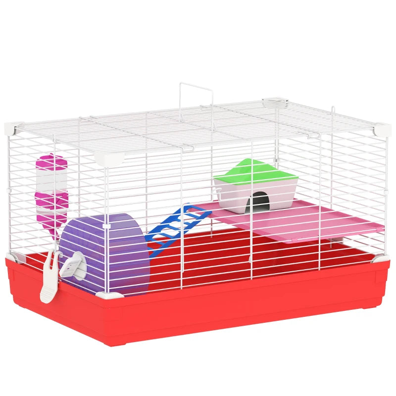 Small Gerbil Cage – 2-Tier Portable with Handle, Wheel & Dishes