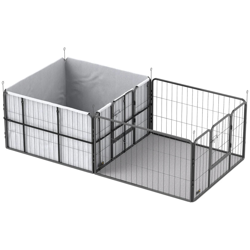 Dog Whelping Pen with 7 Panels, Washable Pads & Windproof Fabric