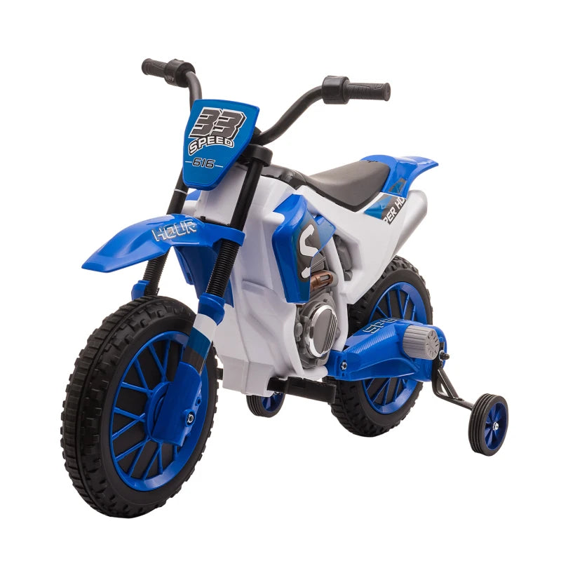Ride-On Electric Motorbike for Kids, 12V Battery Power, Support Wheels – Blue