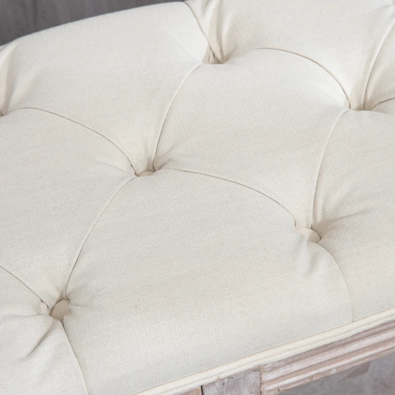 Upholstered Window Seat Bench with Storage – 2-Tier, Cream White