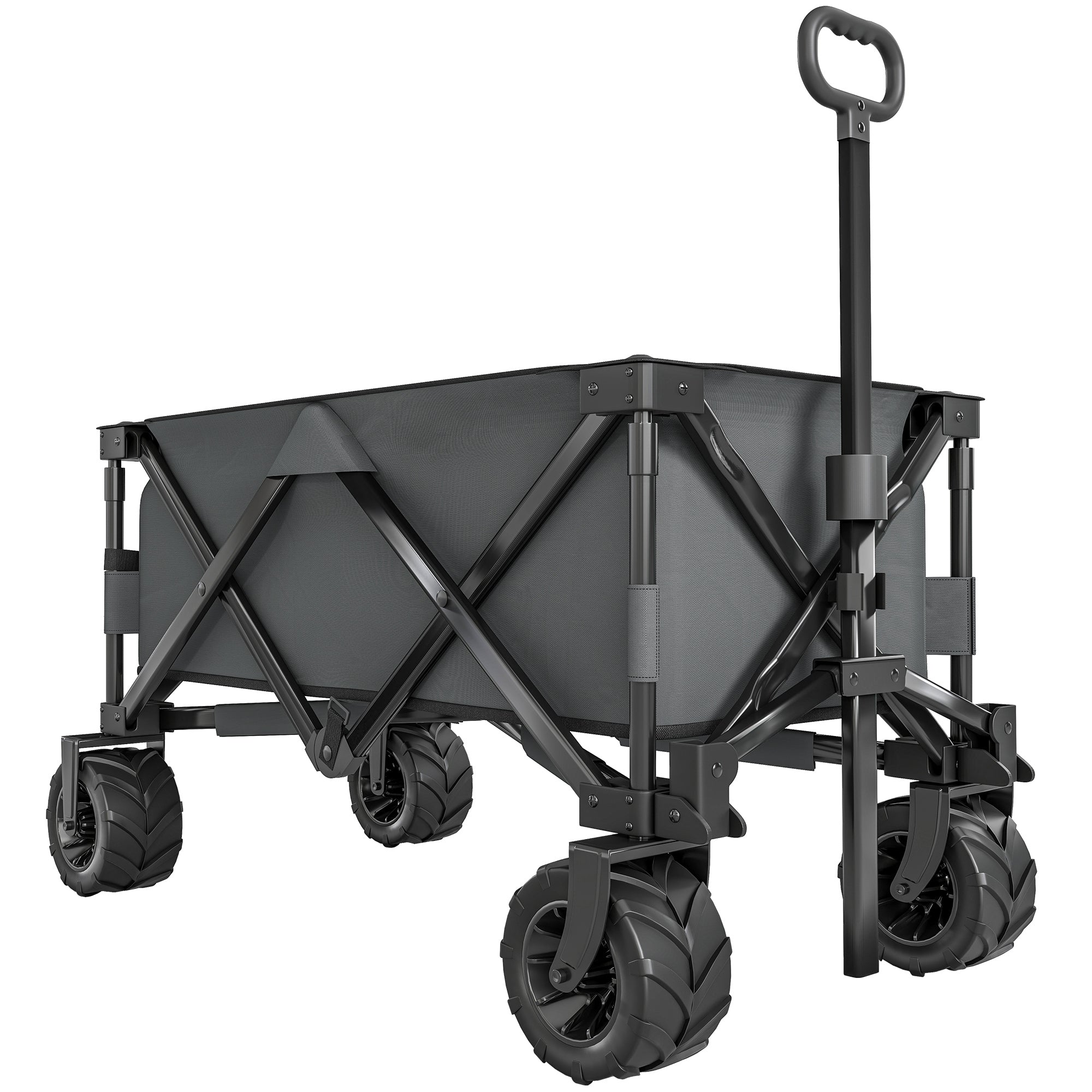 Outdoor Folding Cargo Wagon Cart with Handle Pull Along Trolley for Beach & Garden