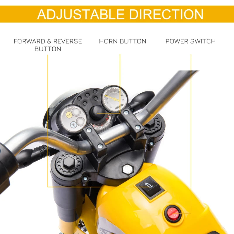 Yellow 6V Electric 3-Wheel Kids Motorbike Ride-On with Horn & Realistic Sounds, 18-36 Months
