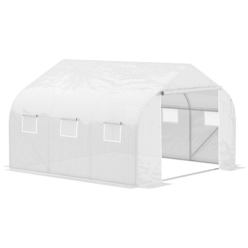 Galvanised Steel Frame Walk-In Polytunnel Greenhouse with Door & Windows – White, 4.5 x 3 x 2 m