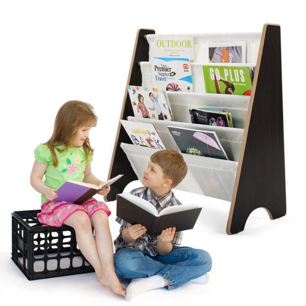Kids 4-Tier Bookshelf with Magazine and Book Organizer