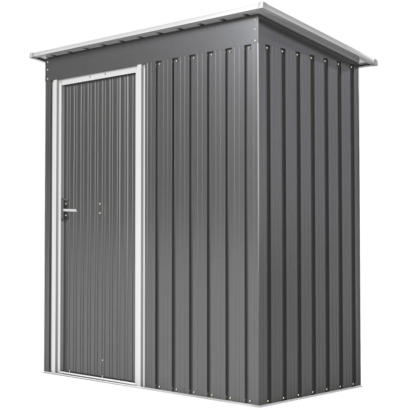 Light Grey Garden Storage Shed with Sliding Door and Sloped Roof – 5x3 ft