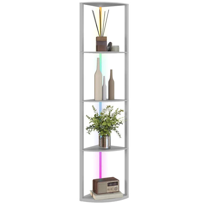 5-Tier LED Floor Lamp with RGB Lights, Shelves & Remote, Grey Finish