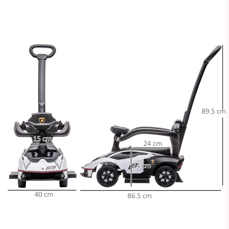 White Toddler Ride On Push Car – 2-in-1 Foot-to-Floor Slider with Handle, Ages 1-3