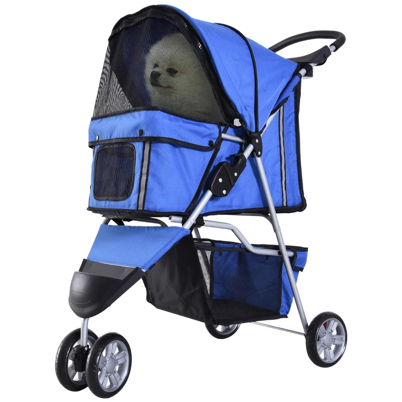 Blue 3-Wheel Pet Stroller for Small Dogs