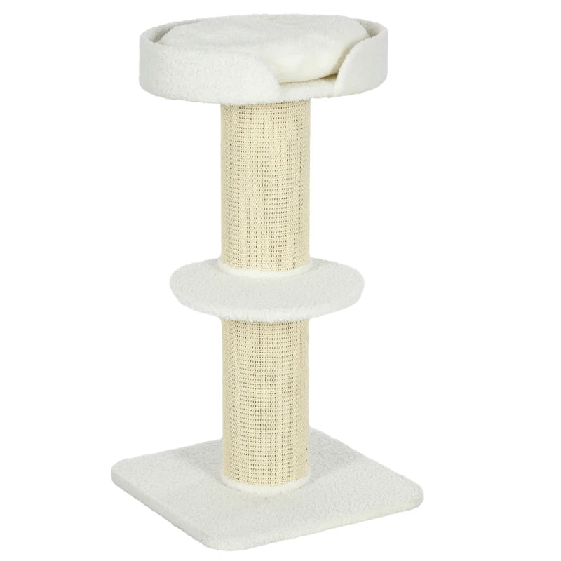 Cream White 2-Tier Sisal Cat Tree with Basket
