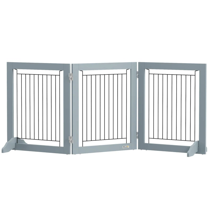 Foldable Pet Gate, 3 Panels, Support Feet – Grey