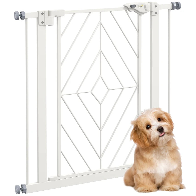 White Dog Gate, Pressure Fit, Auto Close, 74-80cm