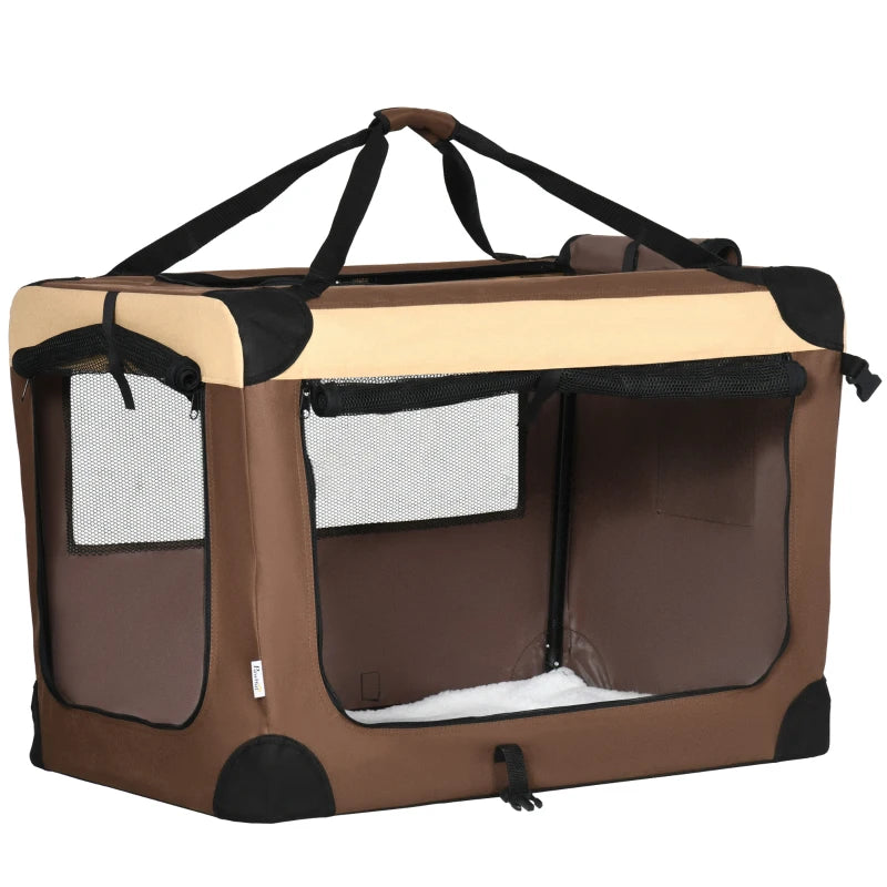 Brown Foldable Pet Carrier for Medium Dogs & Cats