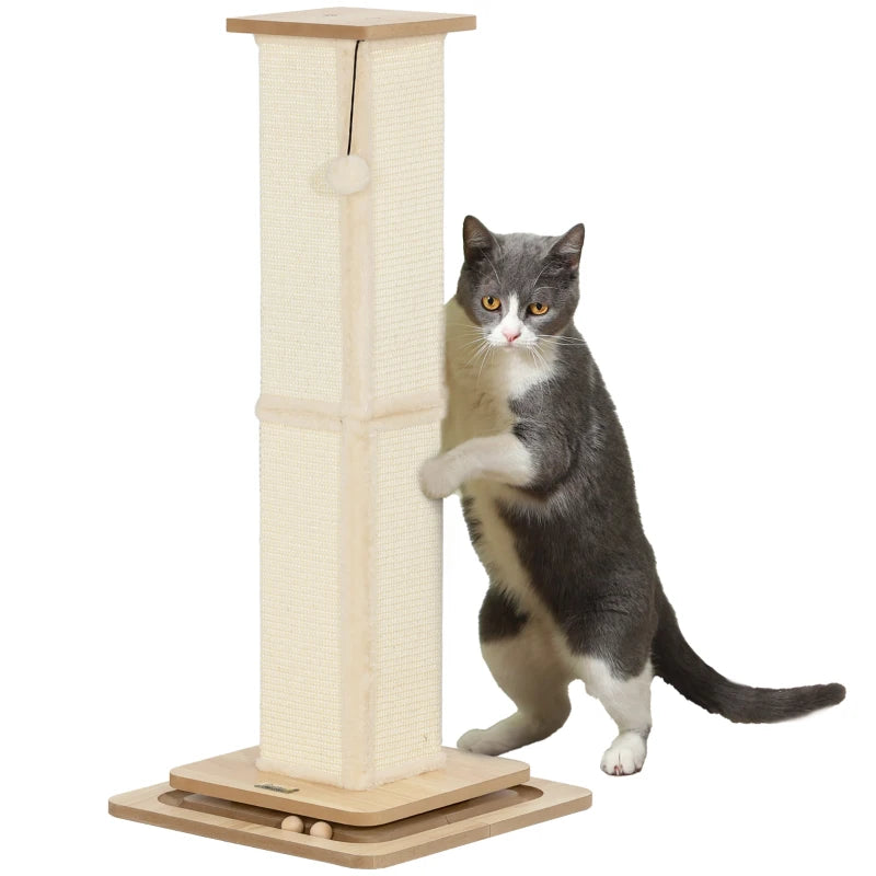 3-in-1 Cat Scratching Post with Track Ball – 87cm Oak Tone