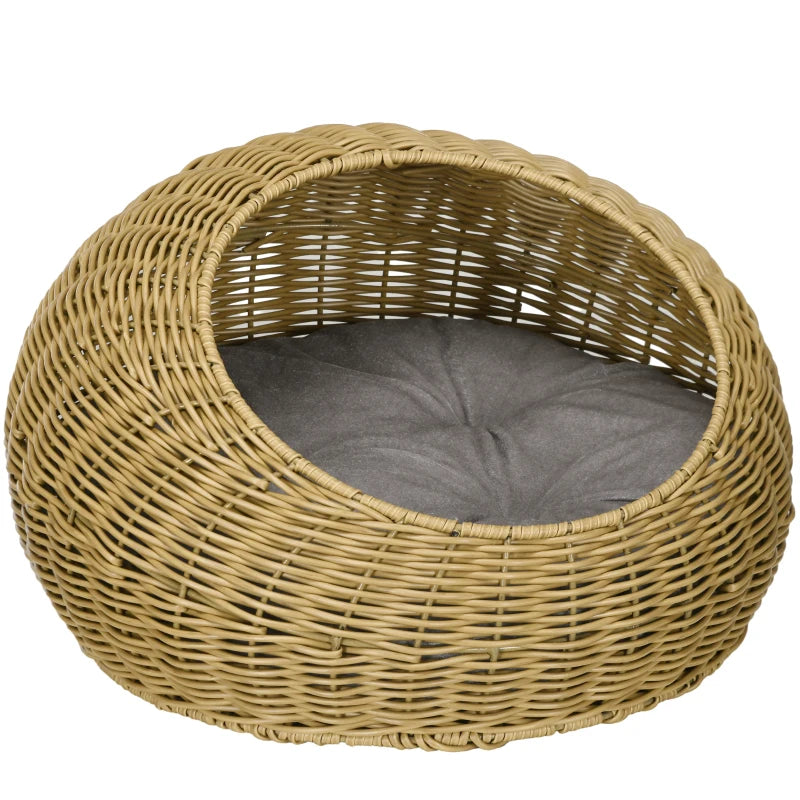 Light Brown Wicker Cat House with Washable Cushion