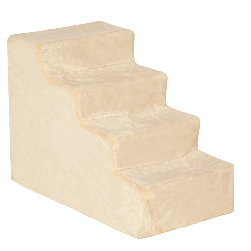 Small Dog & Cat Stairs – 4-Step Plush Cover, Beige