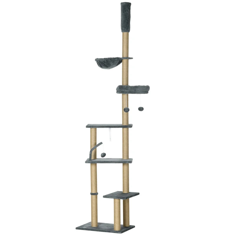 Adjustable Floor-to-Ceiling Cat Tower in Grey
