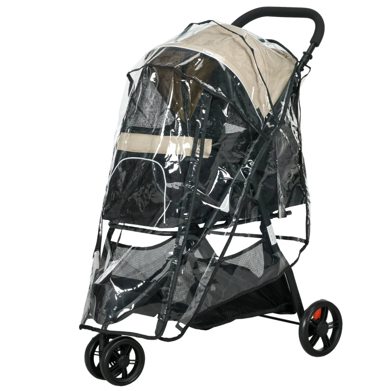 Foldable Pet Stroller with Rain Cover for XS & S Dogs – Khaki