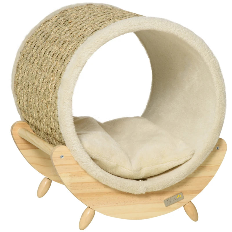 Cat House Raised with Scratcher, Beige