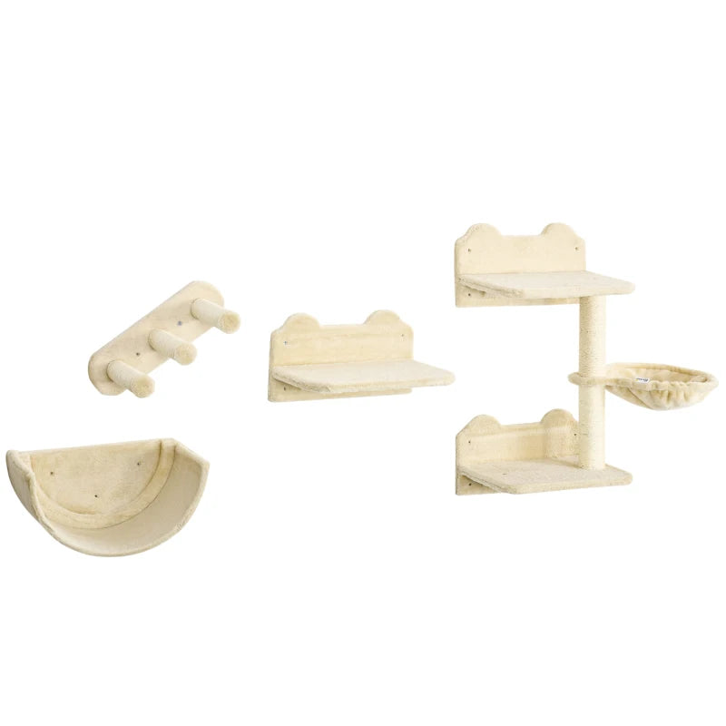 Beige Wall Cat Shelves Set with Nest & Scratcher