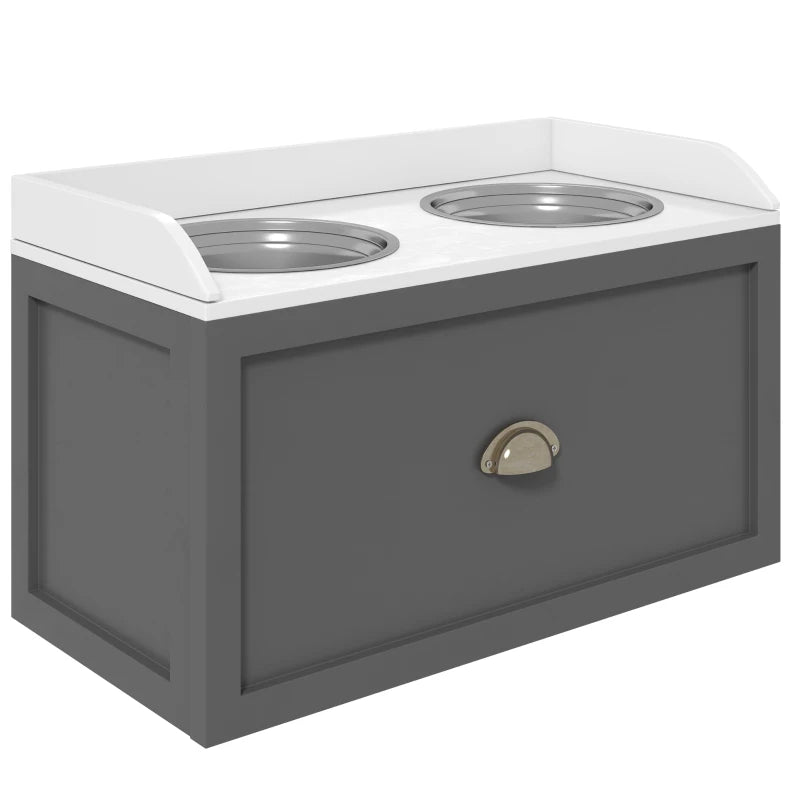 Grey Raised Dog Bowls & 21L Storage Drawer for Large Dogs