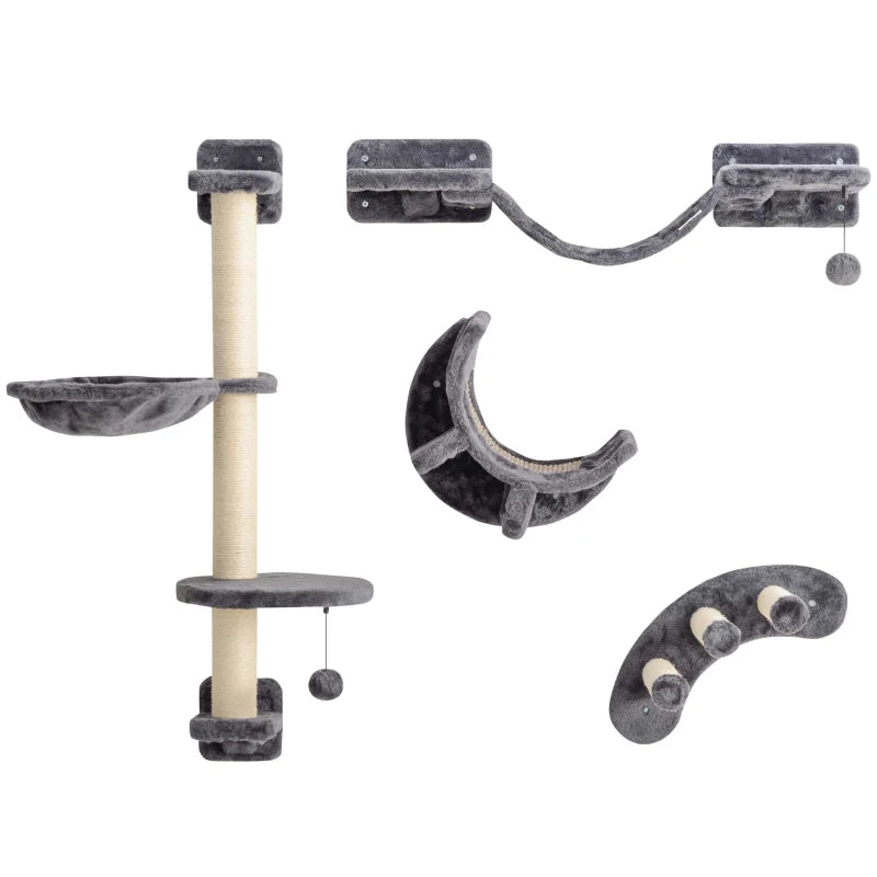 Cat Wall Activity Set – 4 Pieces, Dark Grey