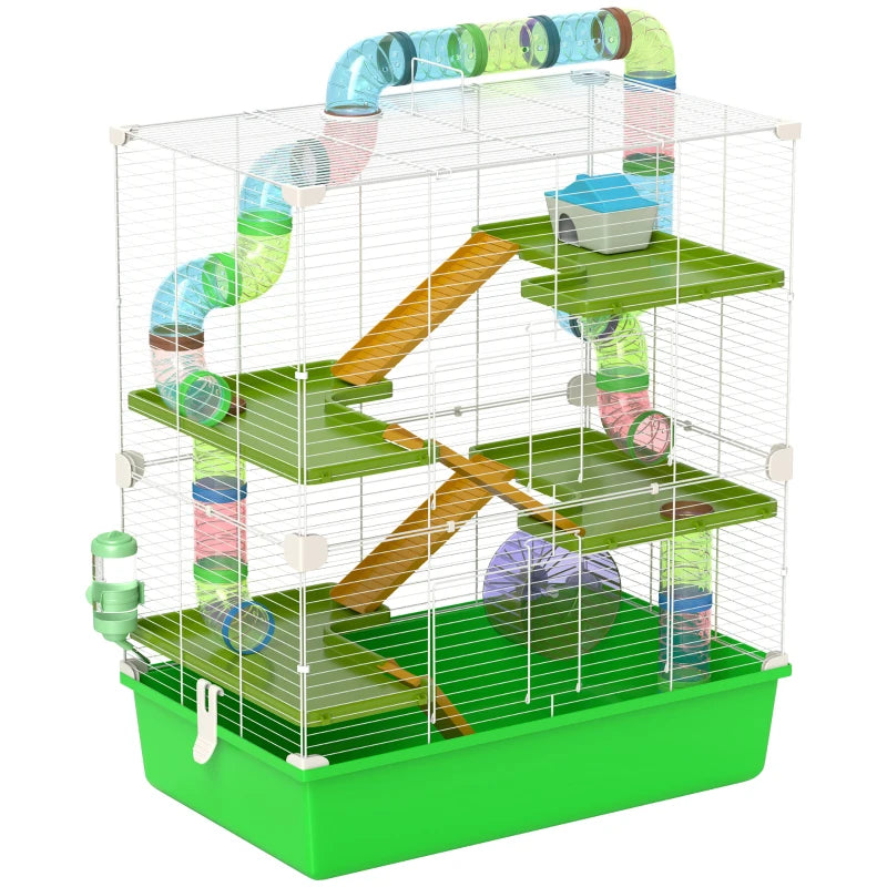 Green Hamster Cage w/ Exercise Wheel & Tubes