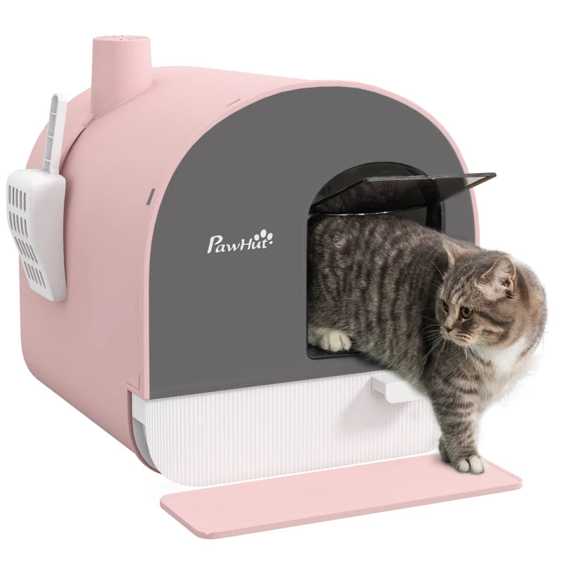 Pink Hooded Kitten Litter Tray with Flap Door