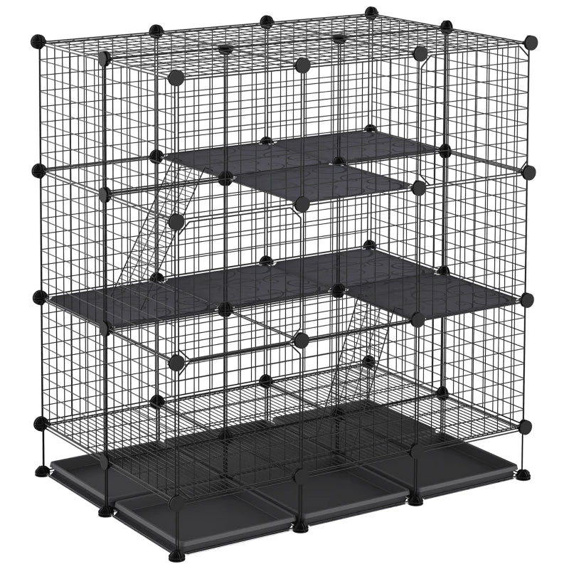 Black 3-Tier Small Animal Cage with 4 Doors & Bottom Trays