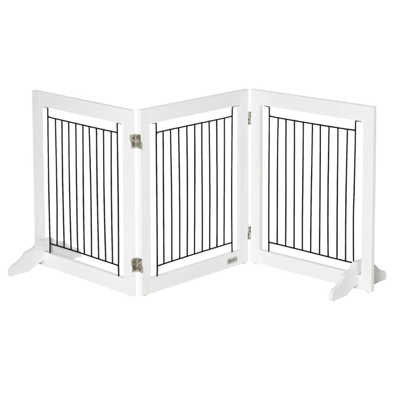 White Foldable Pet Gate, 3 Panels & Stable Support Feet