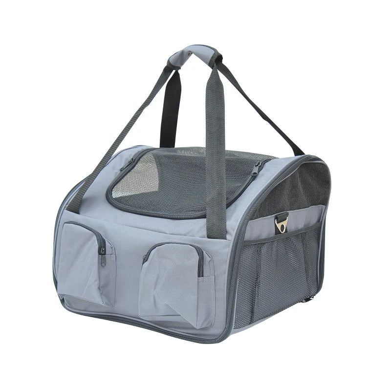 Grey Portable Pet Carrier Tote – Folding Travel Cage for Cats & Dogs