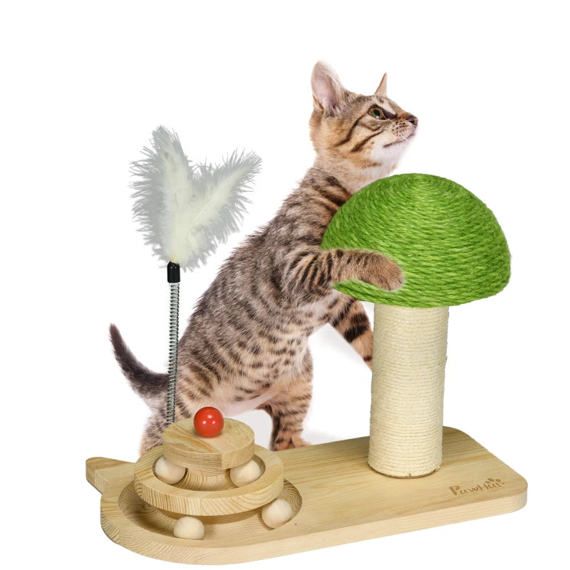 Mushroom-Shaped Cat Scratching Toy – With Feather & Balls