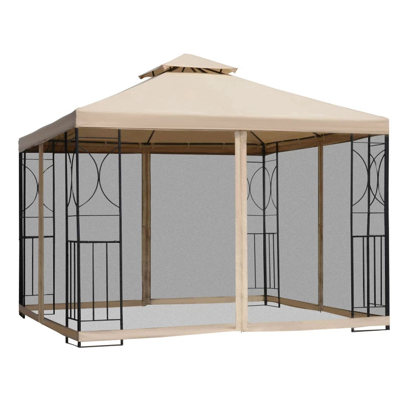 Garden Gazebo Canopy Shelter with Durable Steel Frame and Netting, Double Roof 3x3m